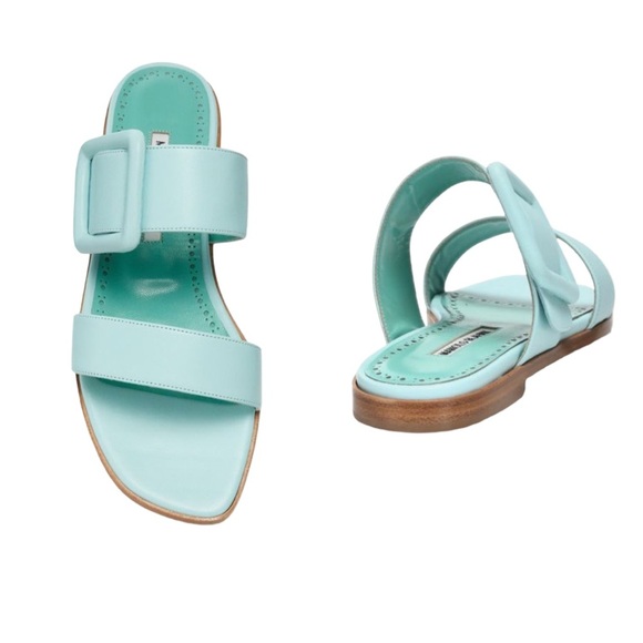 MANOLO BLAHNIK Tituba Buckle Slide Sandals Light Blue With Box Dust Bag Size 41 - Picture 2 of 16
